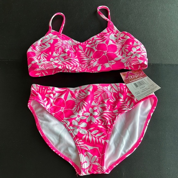 Kanu Surf UPF 50+ Fiona 2 piece adjustable strap,removable pads neon pink floral - Picture 1 of 8
